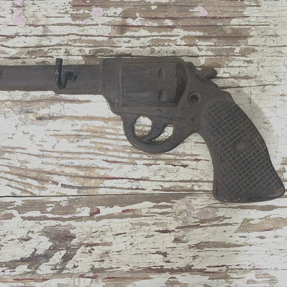 Cast Iron Gun Pistol Wall Hanging Key Hook Iron & Metal Western Decor 10
